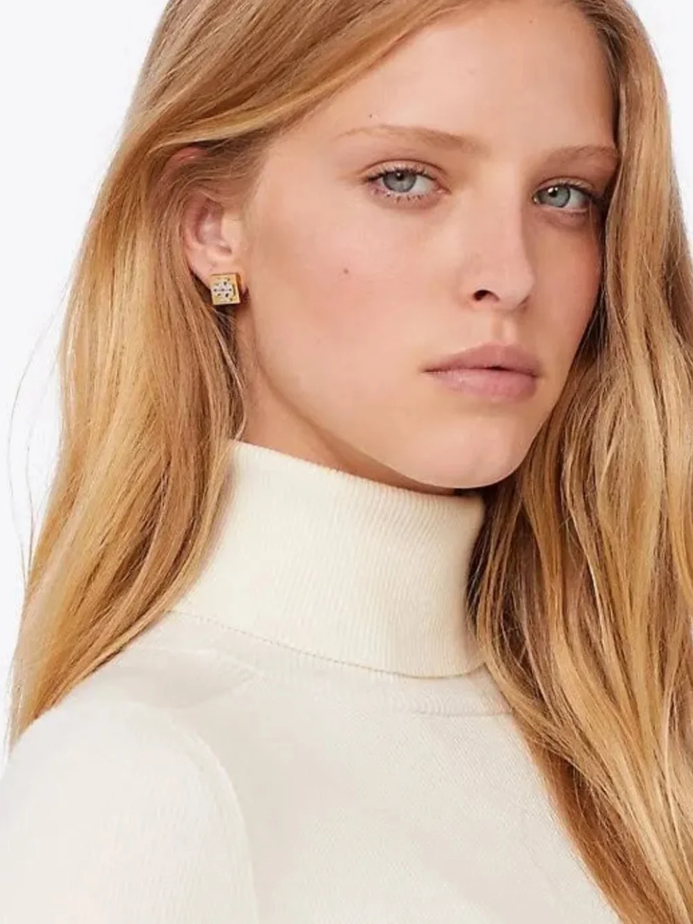 Tory Burch Two-Tone Square Block T Logo Stud Earrings